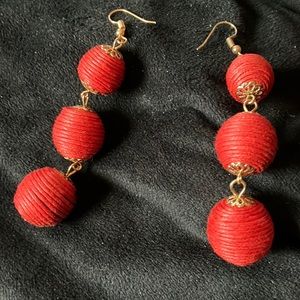 Earrings Red hanging-gold tone accents preloved EUC for holidays